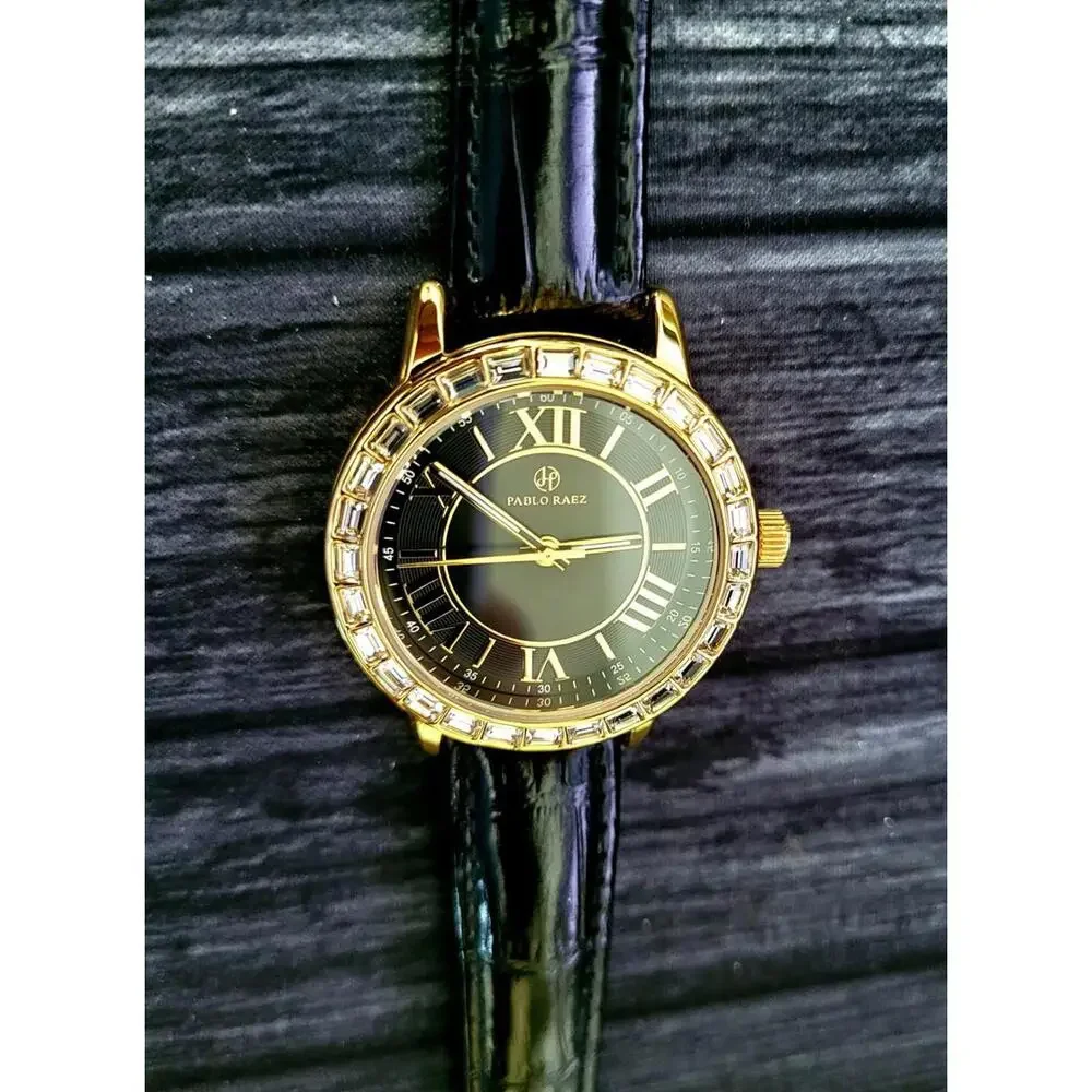 Rare Pablo Raez‎ 35mm Manhattan Gem Studded Black Roman Watch